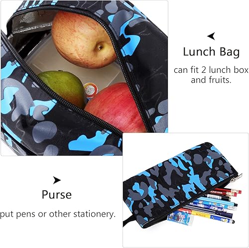 Vista 6 de Goldwheat Mochila escolar para niños, bolsas de libros de camuflaje con lonchera y estuche para lápices de 3 piezas para la escuela secundaria