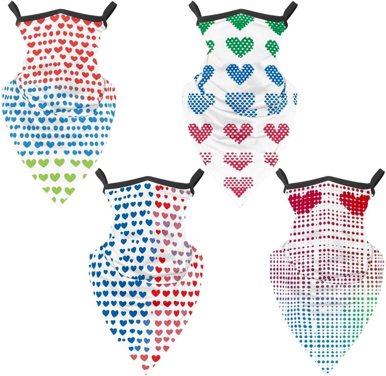 4 Pack Flat Doodle Hearts (1) Neck Gaiter Face Scarf Cover Sun Protection Balaclava Cloth Bandanas with Ear Loops