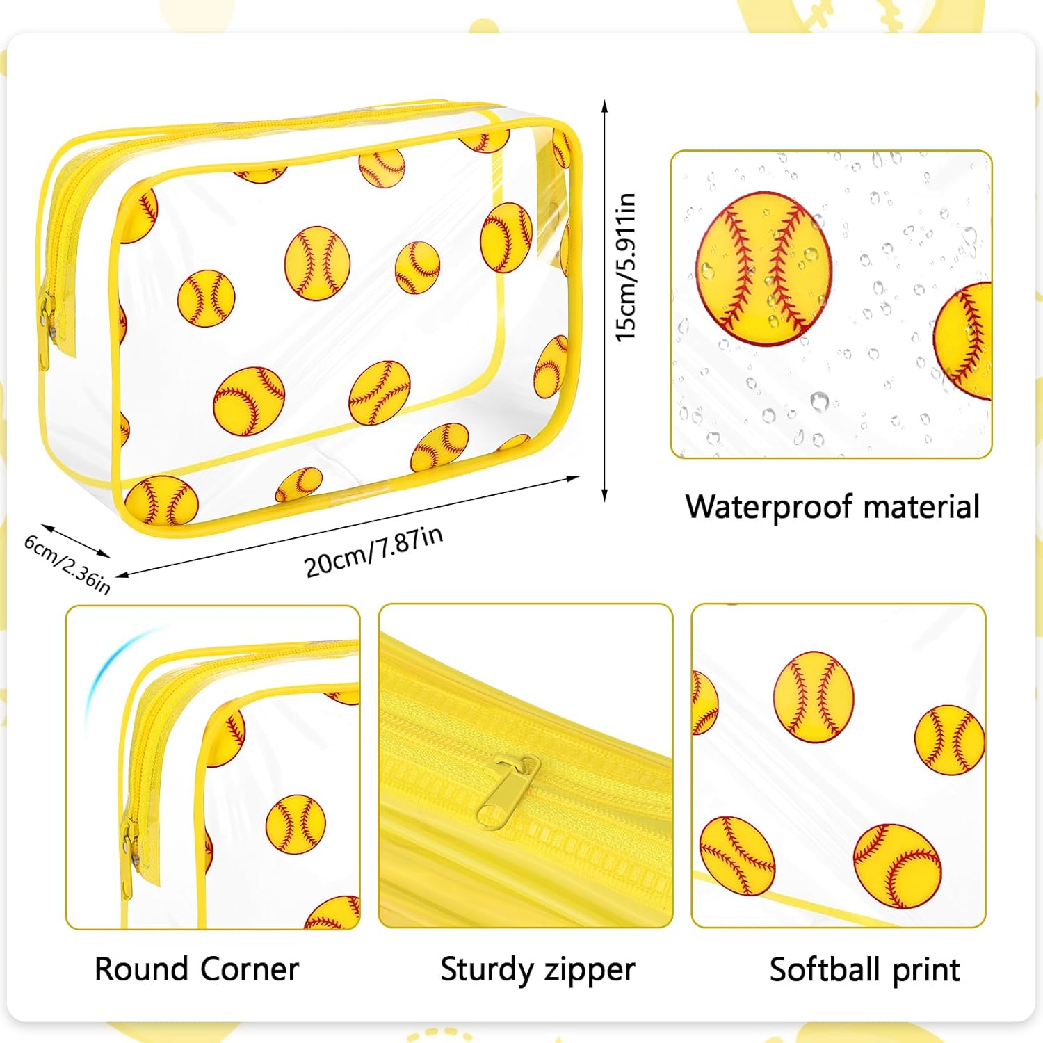 40 Pack Softball Clear PVC Makeup Bags - Waterproof Travel Pouches with Zipper for Men & Women, Perfect for Carry-On Essentials