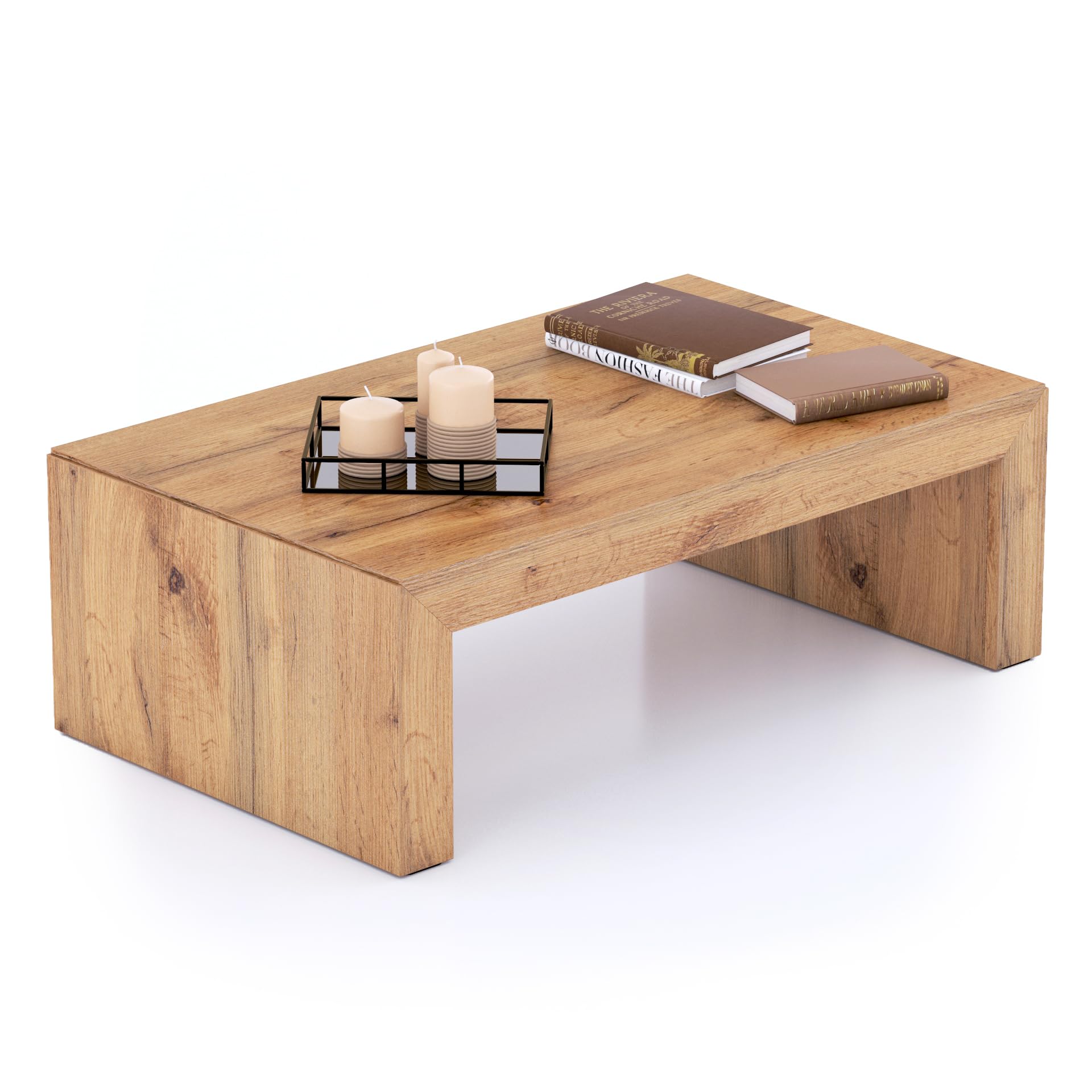 MOBILI FIVER, Mesa de Centro Angelica Madera Rustica, mesita salón, mesita Auxiliar Baja, Made In Italy