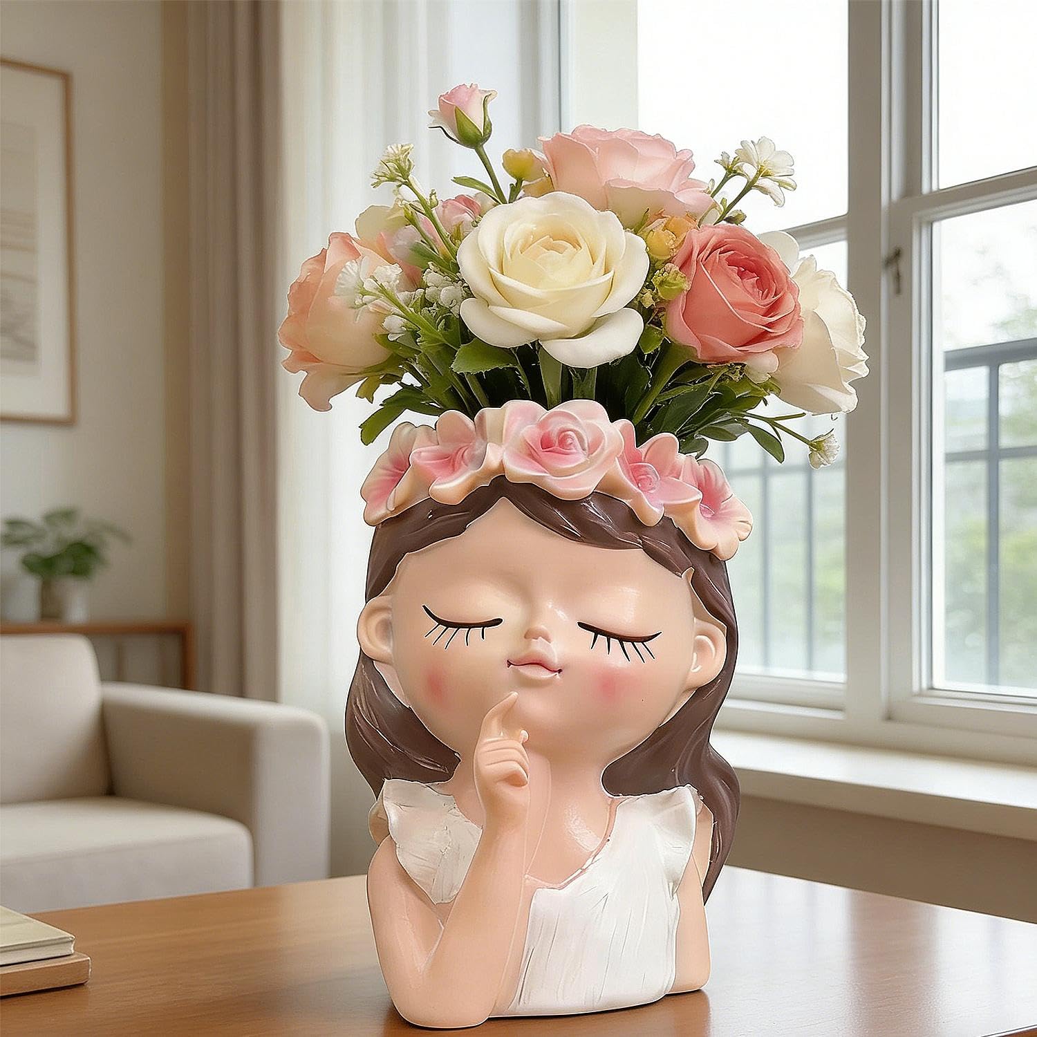 Vases for Indoor Plants, Cute Flower Vase, Desktop Decorative Vase, for Mom, Mini Succulent Pots, Home Decor, Makeup Pen Holder (White, 10x6.5cm)
