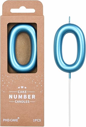 PHD CAKE Velas de cumpleaños azul clásico de 2.76 pulgadas número 0, velas de pastel para celebración de fiesta