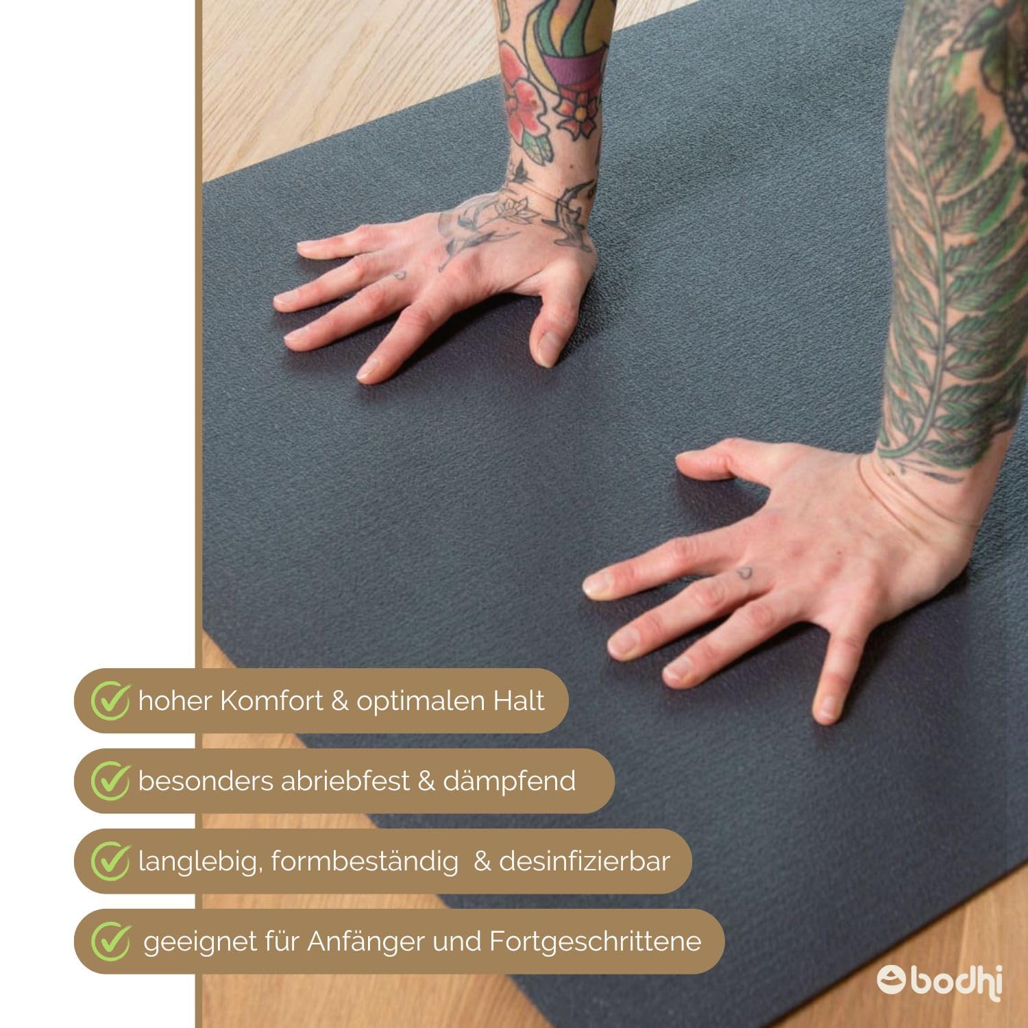 Bodhi Yogamatte Padma | Premium Studiomatte | Sehr Rutschfest & Robust | Profi-Matte für Yoga & Pilates | Made in Germany | OEKO-TEX 100 | Sportmatte für dynamisches Yoga