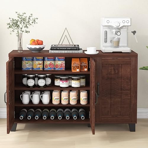 Miniatura 2 de LOKO Aparador de buffet estilo granja, gabinete retro para barra de café con 3 puertas, 6 estantes ajustables y 5 patas de soporte, creenza