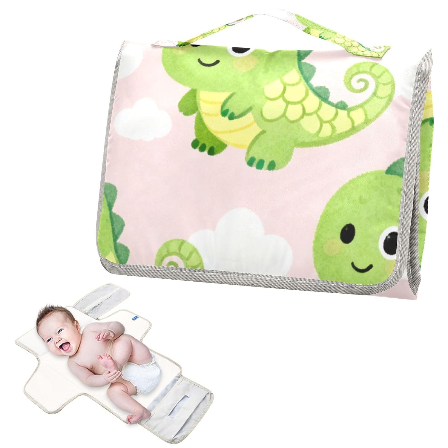 Cute Cartoon Green Dinosaur Reusable Changing pad Portable with Tissue Pocket Portable Baby Changing pad Infant Travel Station Kit cambiador de pa?ales para Bebes
