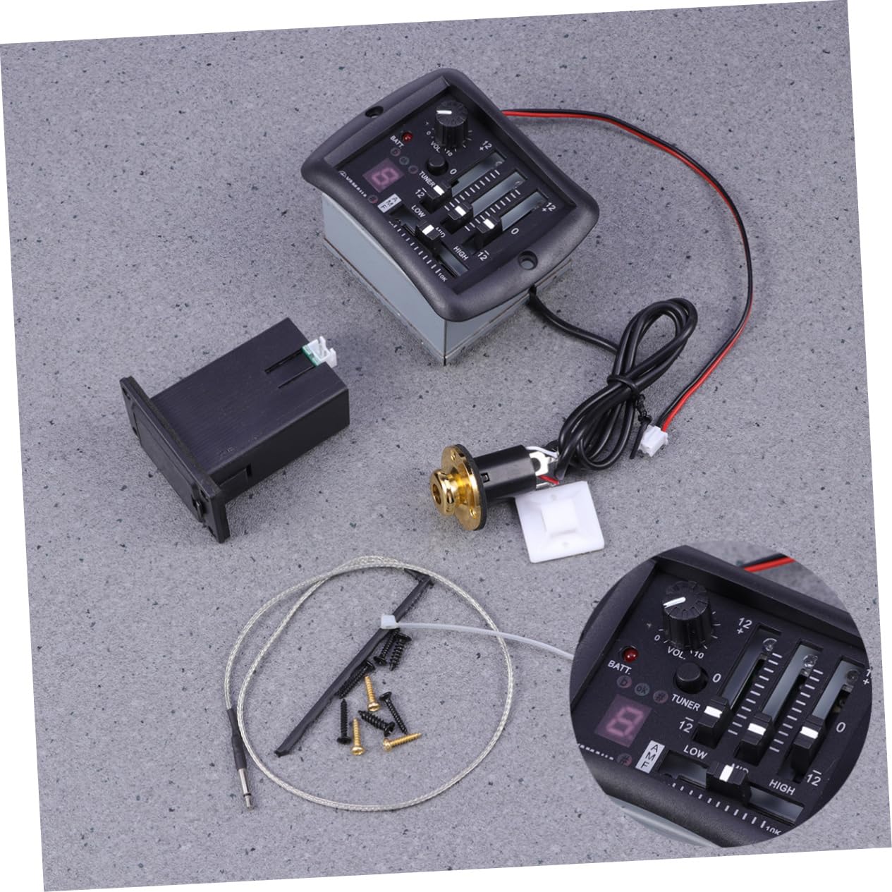 Toddmomy Preamplificador de Guitarra Acústica con Ecualizador de 3 Bandas Negro, Control de Volumen y Rango de Captación, Material Plástico y Metal, Adecuado para Guitarra Acústica