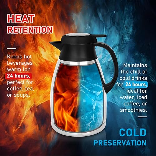 Miniatura 3 de Jarra térmica para café, 2L/68 onzas, de acero inoxidable con aislamiento al vacío, diseño de doble pared, 24 horas de calor y frío, a prueba de