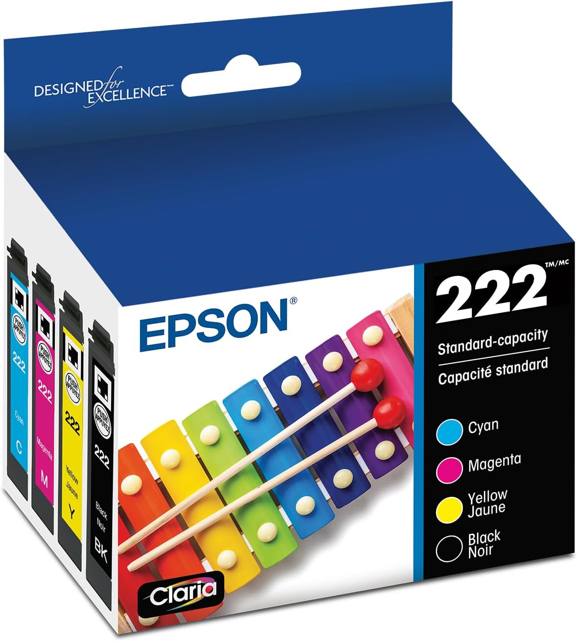 Epson 222 Claria Ink Standard Capacity Black & Color Cartridge Combo Pack (T222120-BCS) Works with Workforce WF-2960, Expression XP-5200