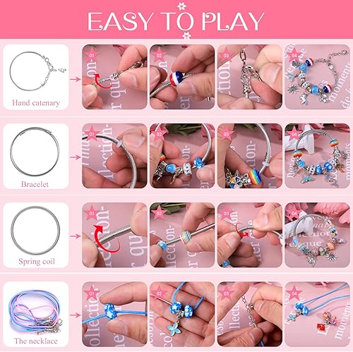 Vista 26 de AIPRIDY Kit de fabricación de pulseras con dijes, juego de regalos de unicornio sirena que puede inspirar imaginación y creatividad, kit de 104