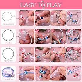 AIPRIDY Charm Bracelet Making Kit,Unicorn Mermaid Crafts Gifts Set Can Inspires Imagination and Creativity,Jewelry Making Kit Perfect Gifts for Girls 5-12 Years Old (72 Pieces Rose)