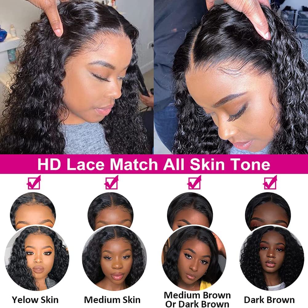 Lace Front Wigs Human Hair Water Wave 13x4 Lace Frontal Human Hair Wig Pre Plucked 150% Density Brazilian Virgin Human Hair Wigs with Baby Hair for Black Women Natural Color 30 Inch
