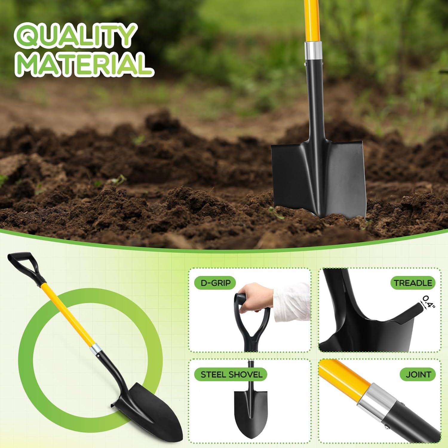 4 Pack Heavy Duty Digging Shovel Long Metal Shovel with Comfortable D Handel, Trenching Digging Spade for Garden Landscaping Construction, Snow Beach Sand(Water Drop)