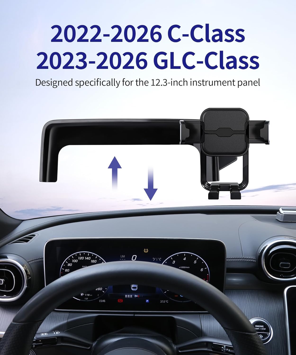 Car Phone Holder for 2023-2026 Mercedes Benz GLC-Class / 2022-2026 C-Class, 360° Rotation, 12.3 inch Screen Fixed Clip, Auto Accessories Navigation Bracket