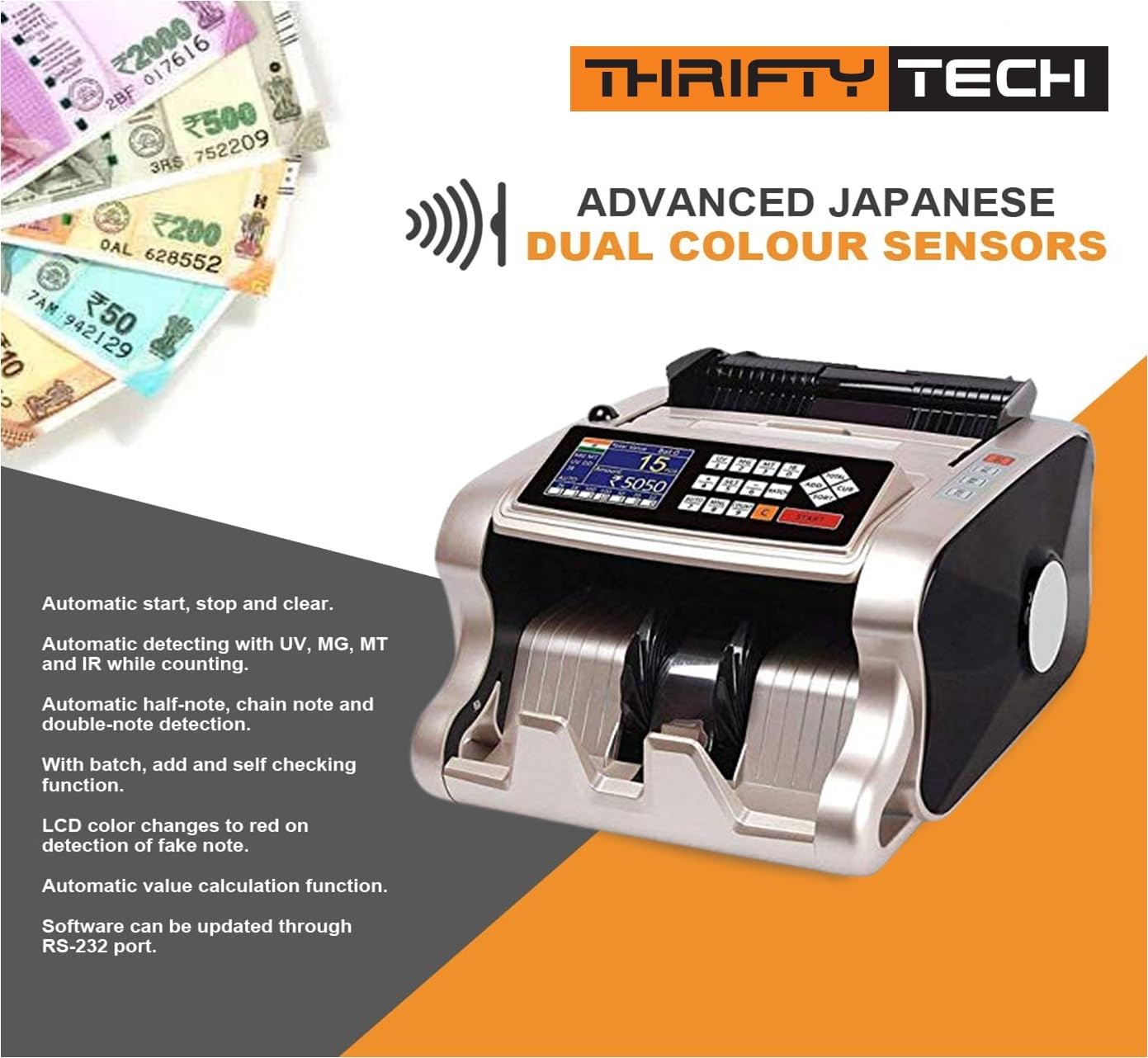 Thrifty Tech 4080 Mix Total Value Latest Updated Super Heavy Duty Note-Currency-Cash-Money-Counting Machine with Fake Note Detection for All Old/New Notes.! 1 Year Warranty (Mix 4080) 3