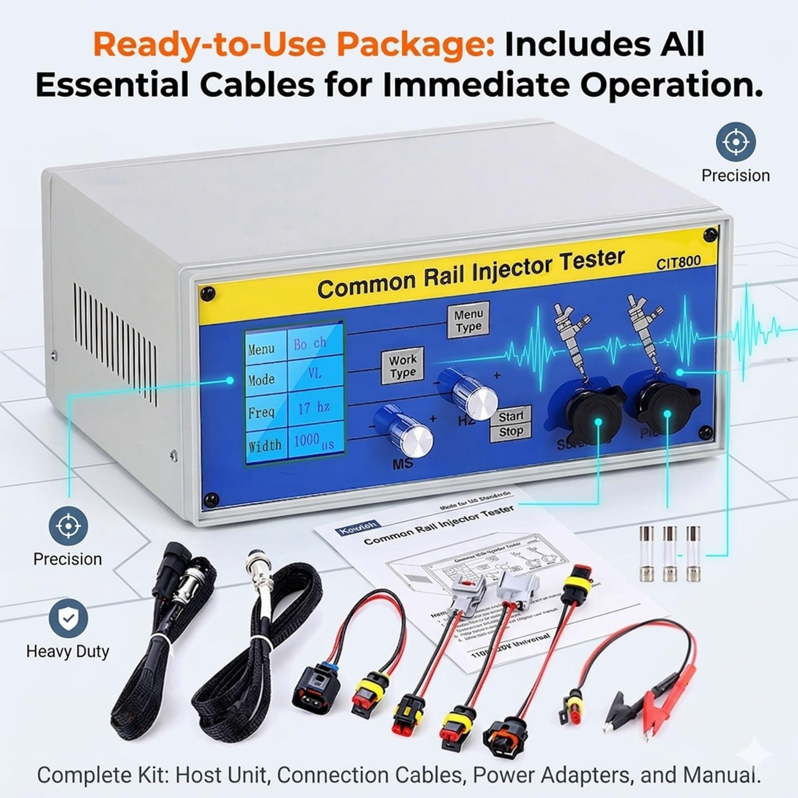 Comprobador de inyectores – Herramienta de calibración profesional – Comprobador piezoeléctrico electromagnético de riel común para sistemas de combustible diésel, compatible con Bosch, Denso, Delphi