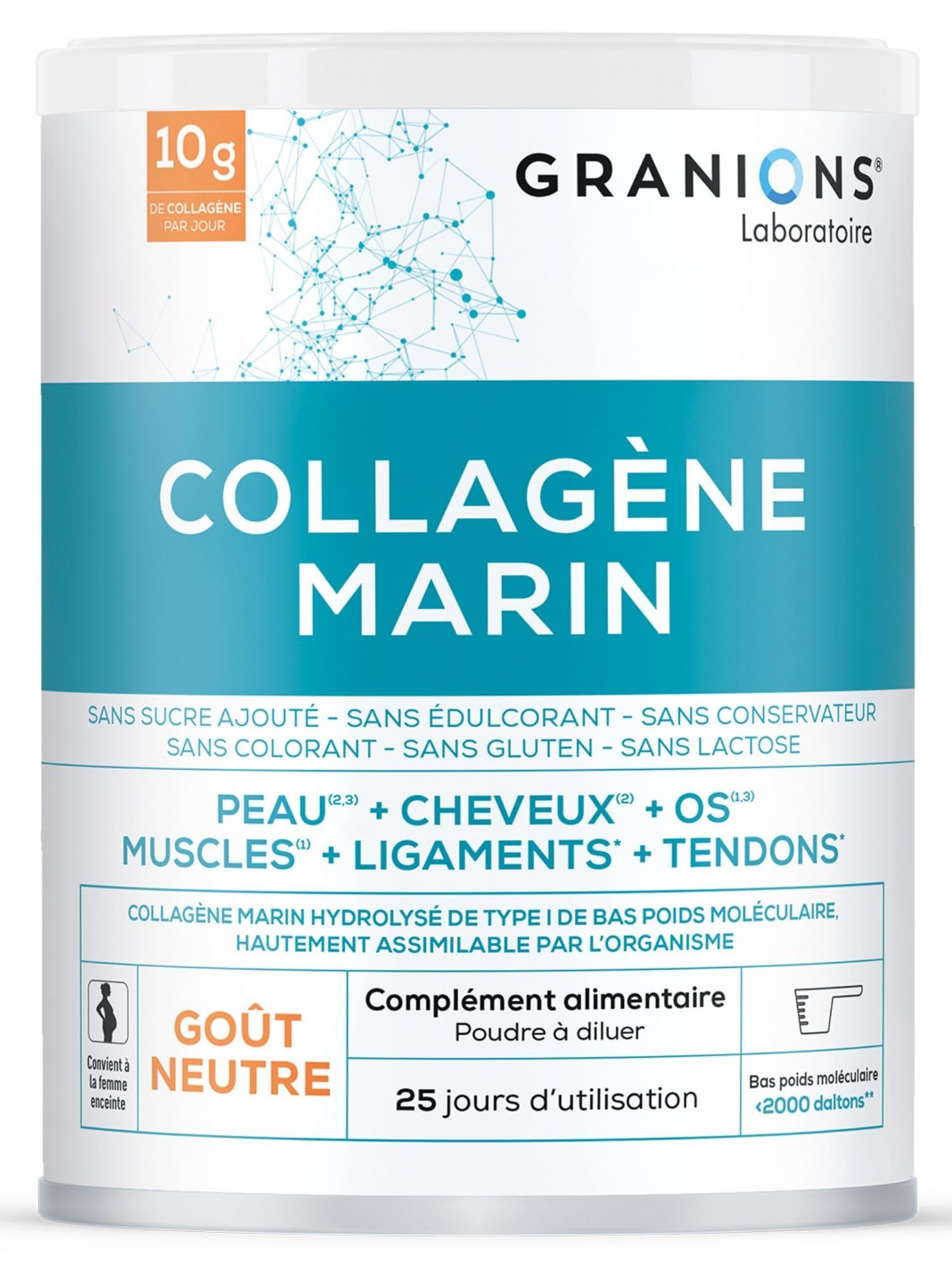 COLLAGENE MARIN Poudre - Saveur Neutre - GRANIONS Collagène N°1 en Pharmacies - 10 g Par Jour - Vitamine C et Collagene Articulations - Collagene Poudre - 27 jours
