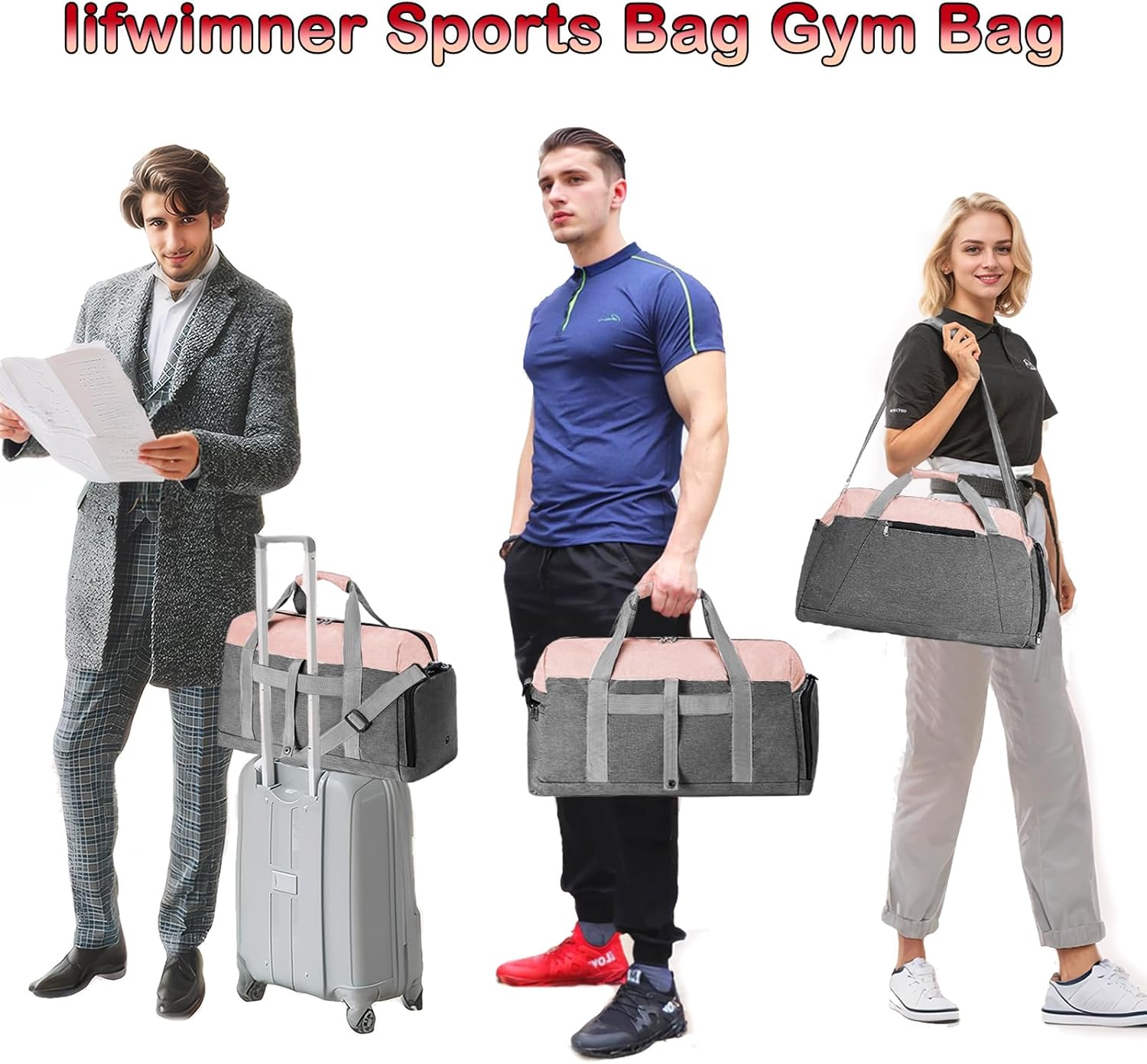 Gym Bags for Women Men with Wet & Shoe Compartment, 40L Foldable Travel Duffle Bag, Lightweight Weekender Overnight Duffel Bag for Traveling Sports Gym(Pink) - Image 6