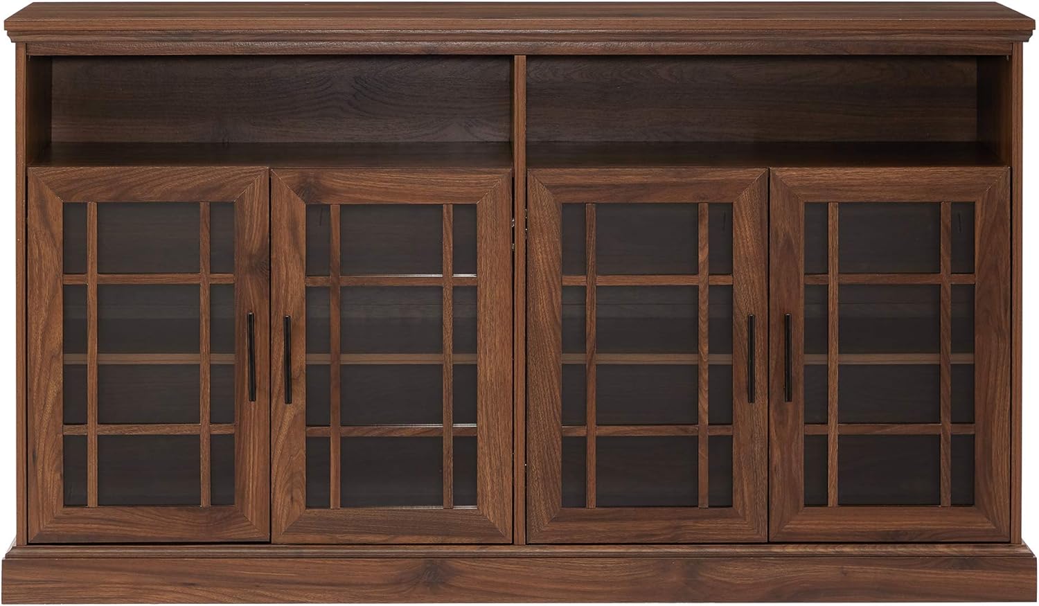 ഫ്രണ്ട് view of the Walker Edison Classic Glass Door Universal TV Stand.