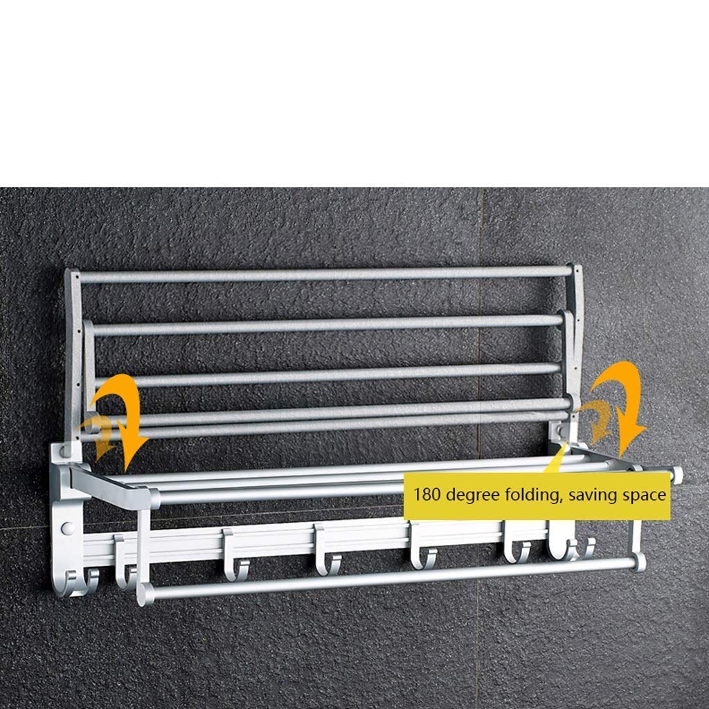 Handdoekrek, handdoekrek, wandgemonteerde badhanddoekrekhouder, zwart ruimte aluminium, 60 cm lang met haken, handdoekrek voor keuken, badkamer, toilet/60 cm badkamerhardware hanger (kleur: 70 cm