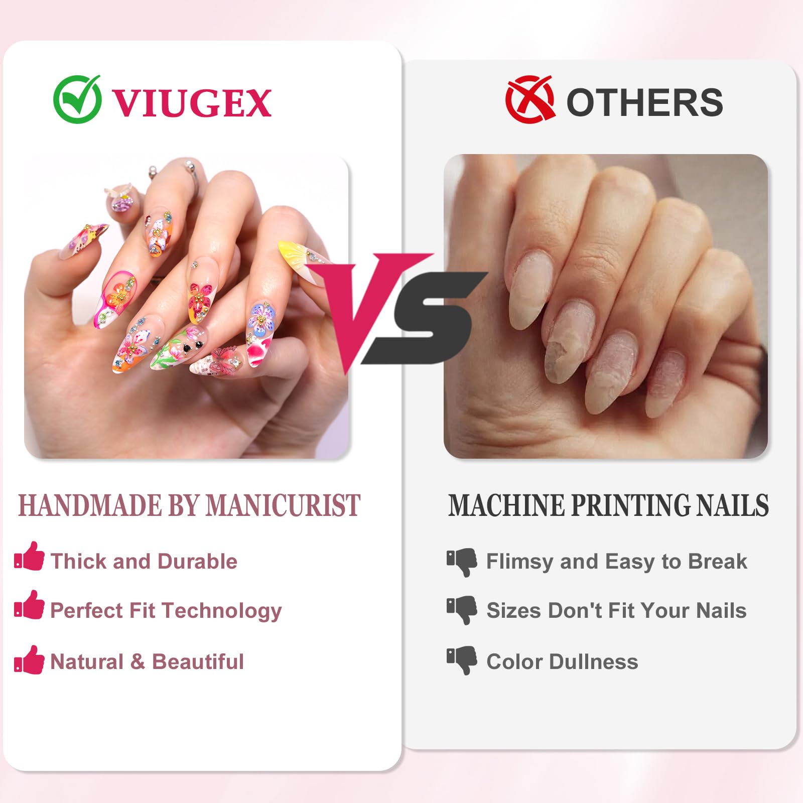 24Pcs Flower French False Nails Medium Almond, 3D Colorful Spring Floral Butterfly Press on Nails - Image 4