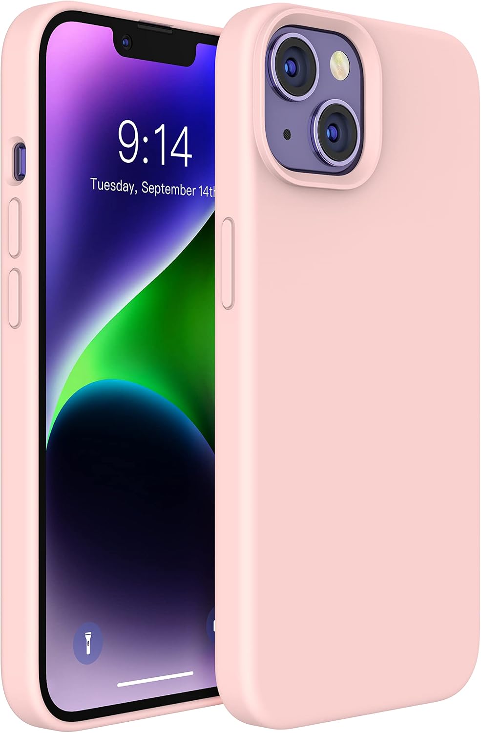 MXX for iPhone 14 Plus Case - Silicone Case with Screen Protector and Camera Lens Protector - Microfiber Lining Anti-Scratch Fullbody Protective Sand Pink image 2