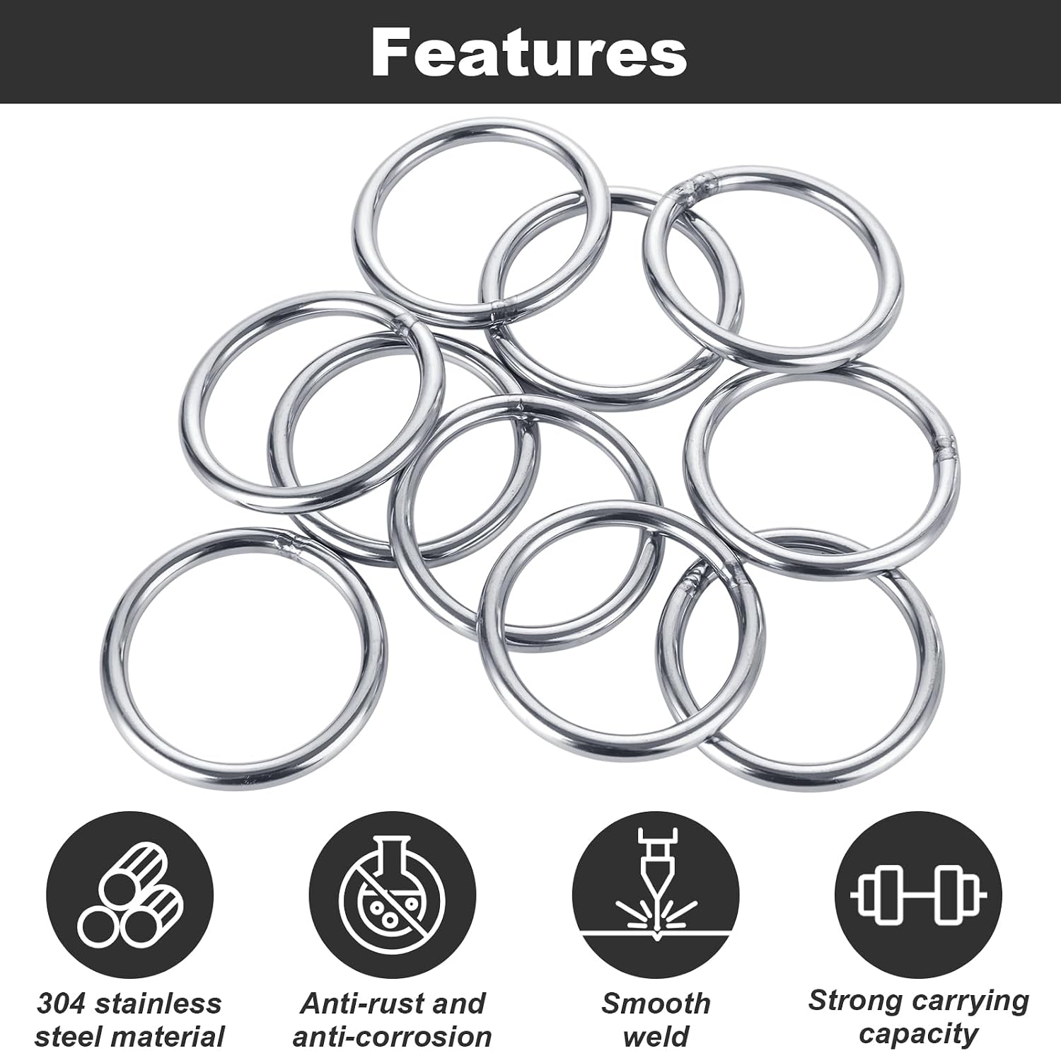 50PCS 2 Inch Metal Rings for Crafts, Solid Round Welded O Ring, 304 Stainless Steel Seamless Metal O Ring for Macrame, Crafts, Camping Belt, Dog Leashes, Hardware, Luggage Belt, Handbag