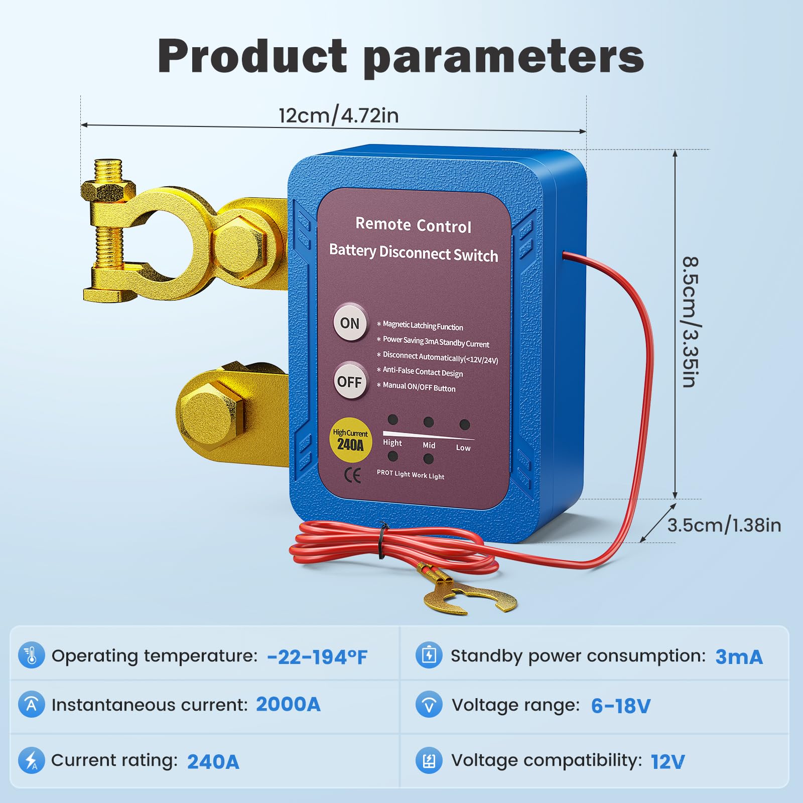Interruttore di interruzione della batteria senza fili 12 V 240 A protezione antifurto interruttore di spegnimento automatico per auto, camper, ATV, camion, barca