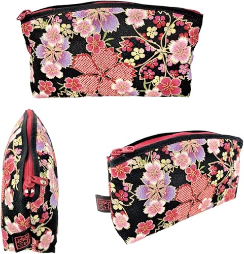 Miniatura 4 de Terra Distribution Pequeña bolsa de maquillaje para monedero fabricada en Japón Bolsa de cosméticos con diseño tradicional de Edo Komon, Flor de