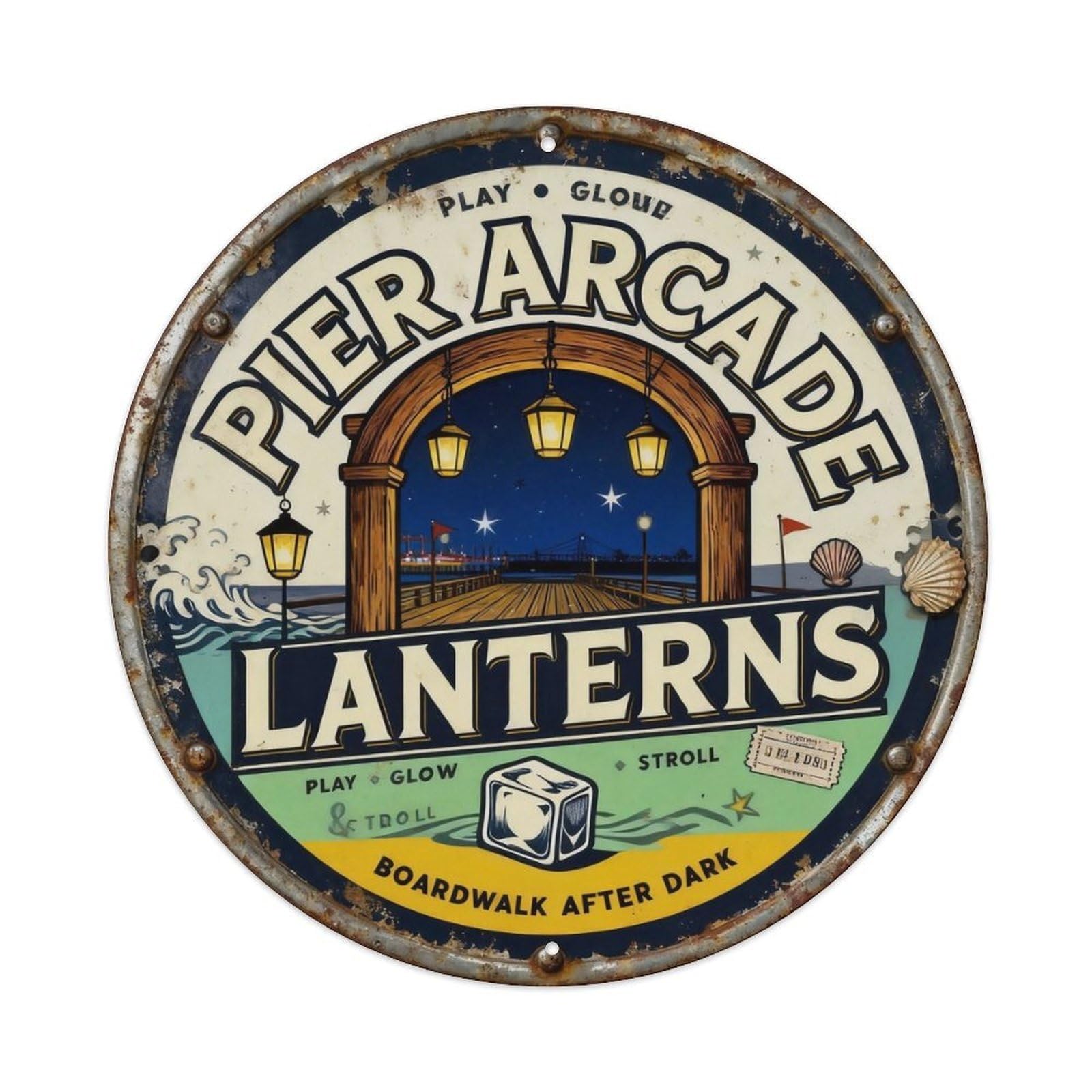 Pier Arcade Lanterns Sign Metal Tin Sign Plaque