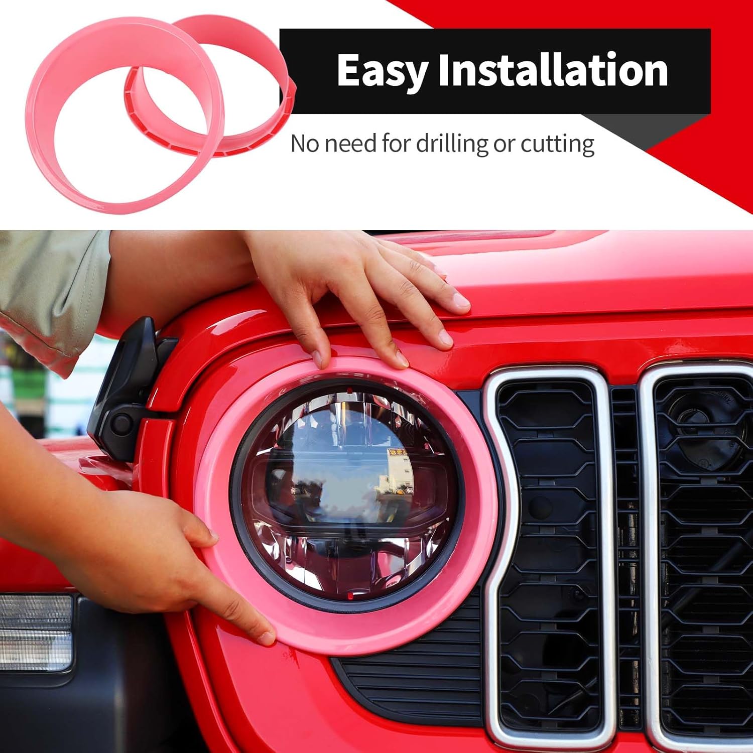 Voodonala for JL 2024 + Headlight Cover Compatible with Jeep Wrangler JL JLU Gladiator JT 4XE 2024+ (ABS,Pink,2Pcs)