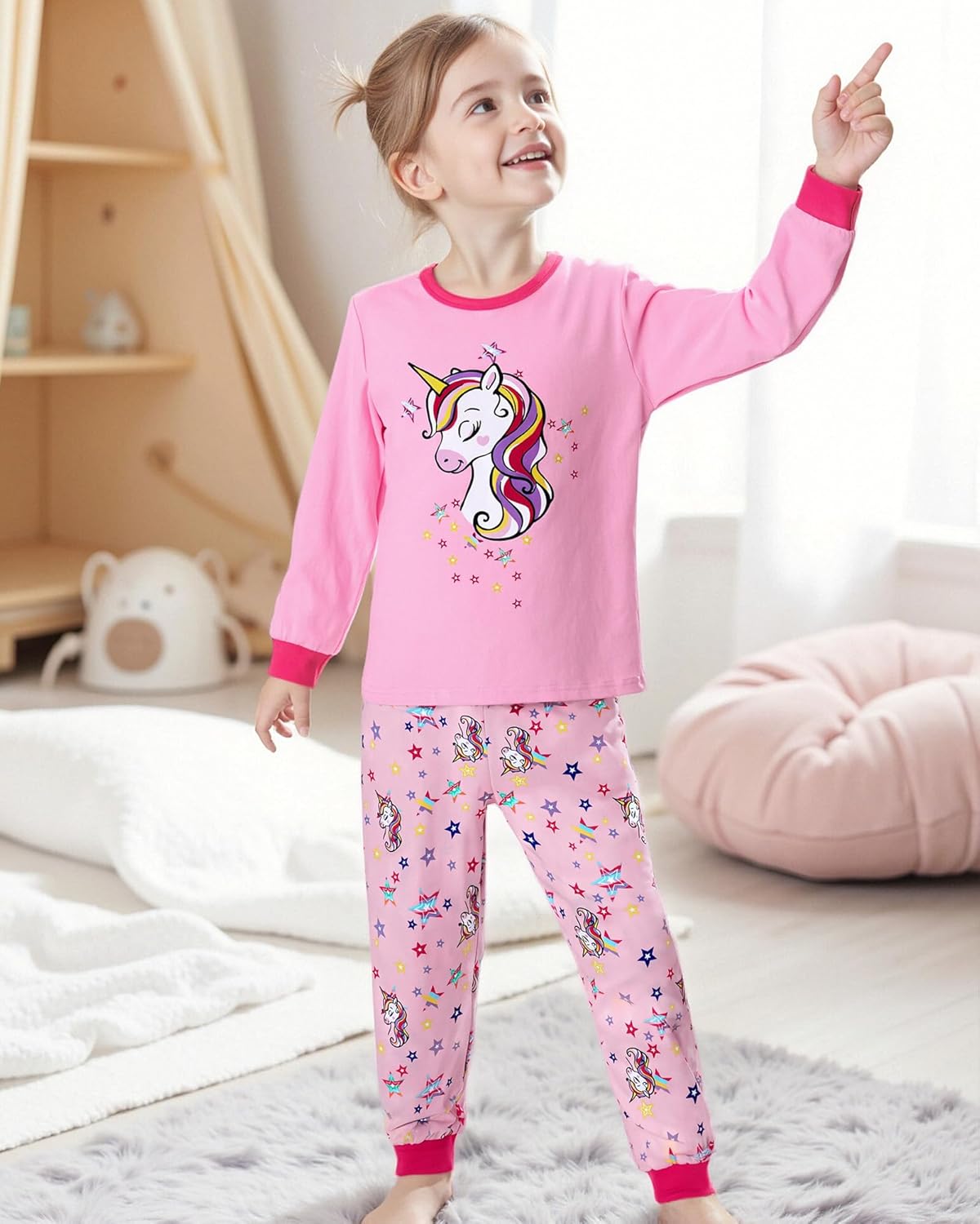 CARETOO Girls Pajamas Kids Cotton Pajama Sets 2-Piece Long Sleeve Pjs Comfy Girls Sleepwear for 4-12 Years - Image 3