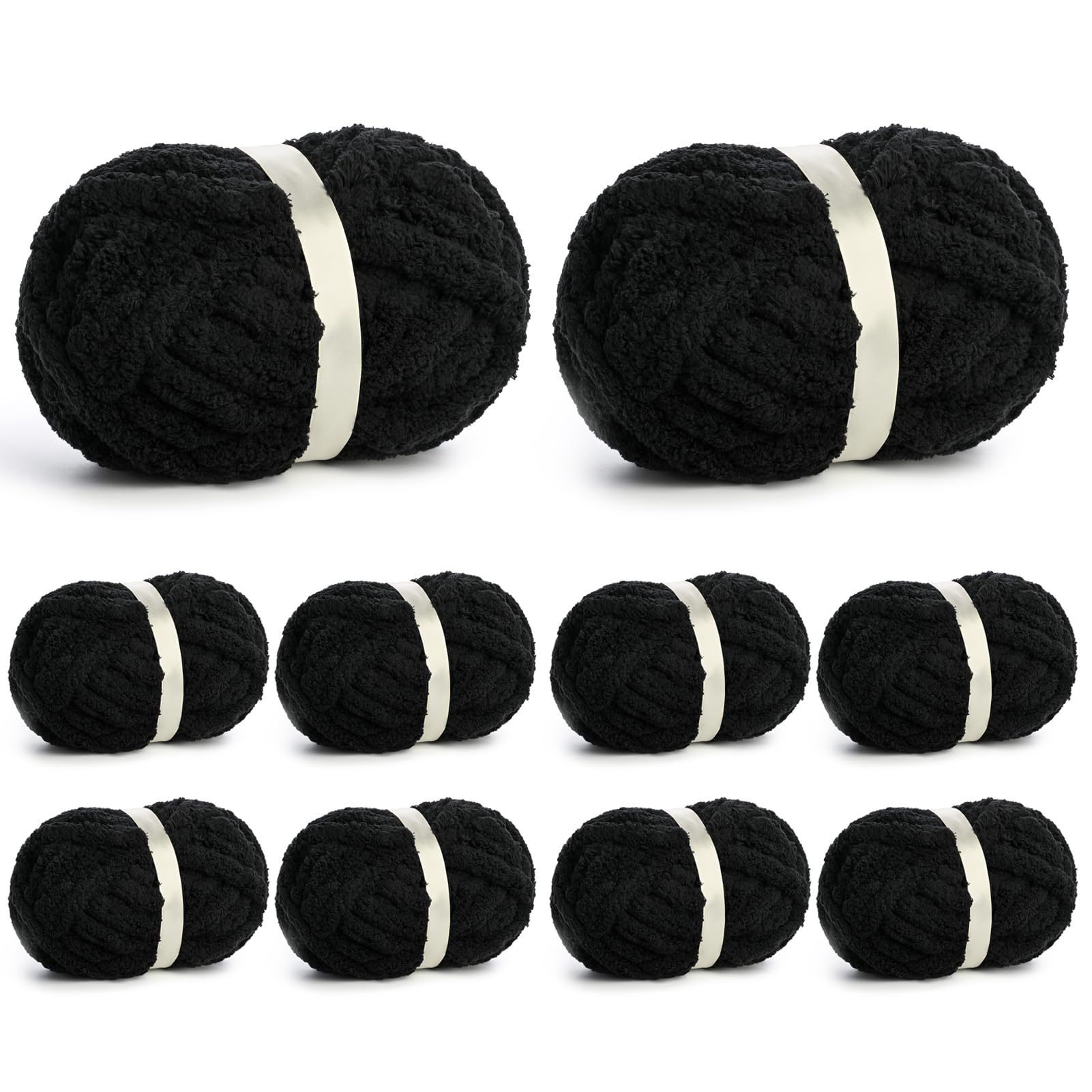 10 Pack of Jumbo Chunky Yarn for Hand Knitting,10# Super Bulky-Fluffy Chenille Yarn, 220 yds/70.5 oz Soft Thick Yarn for Crocheting Chunky Knit Throw Blankets.(Black)