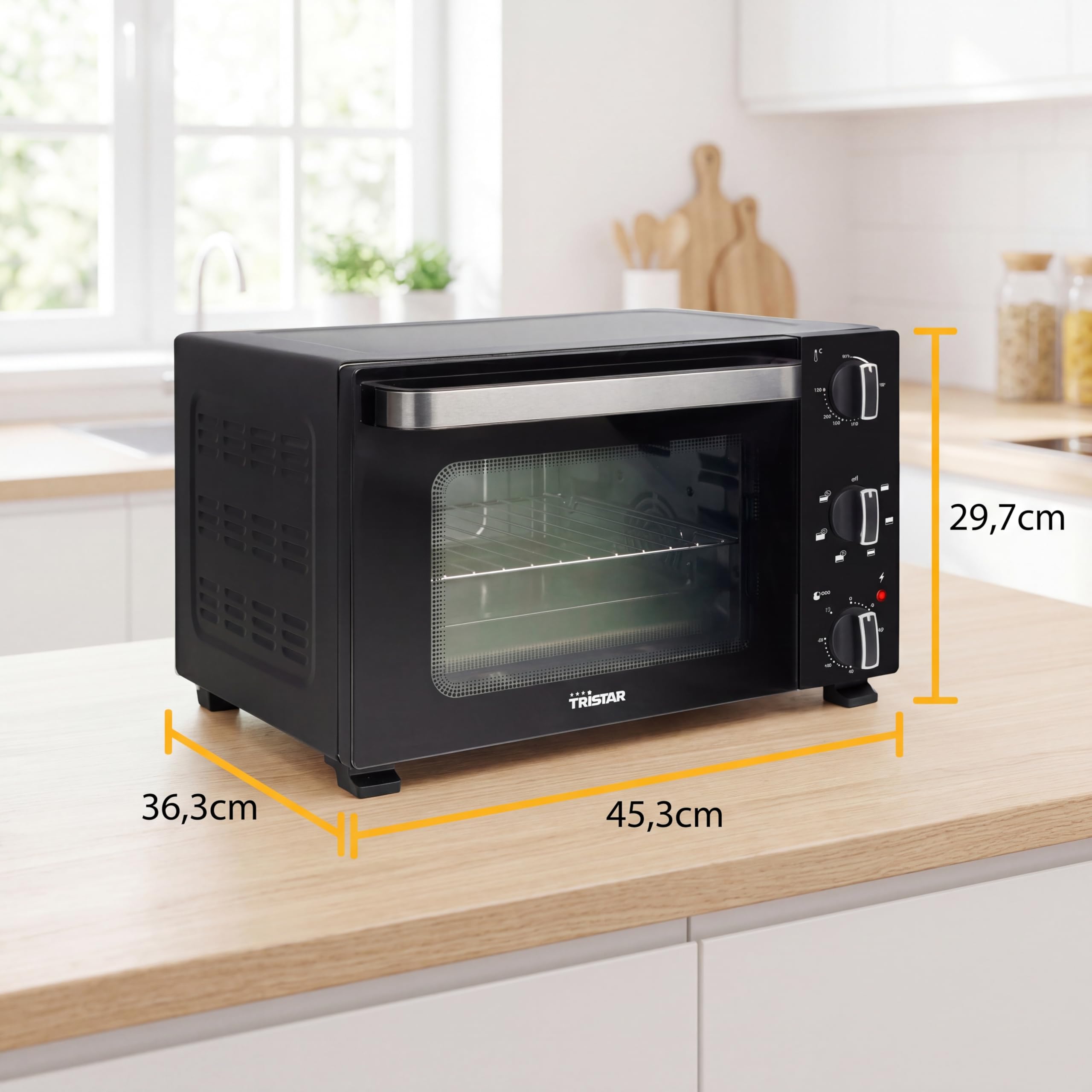 Tristar Forno ventilato 20 L, 800 W, Compatto per grigliare e cuocere al forno con temperatura 90-230°C, timer 60 minuti e teglia con griglia, OV-3652