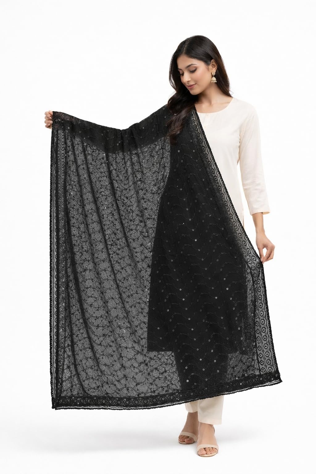 Georgette Thread & Sequence Work Dupatta – Elegant Embroidered Designer Dupatta-image-14