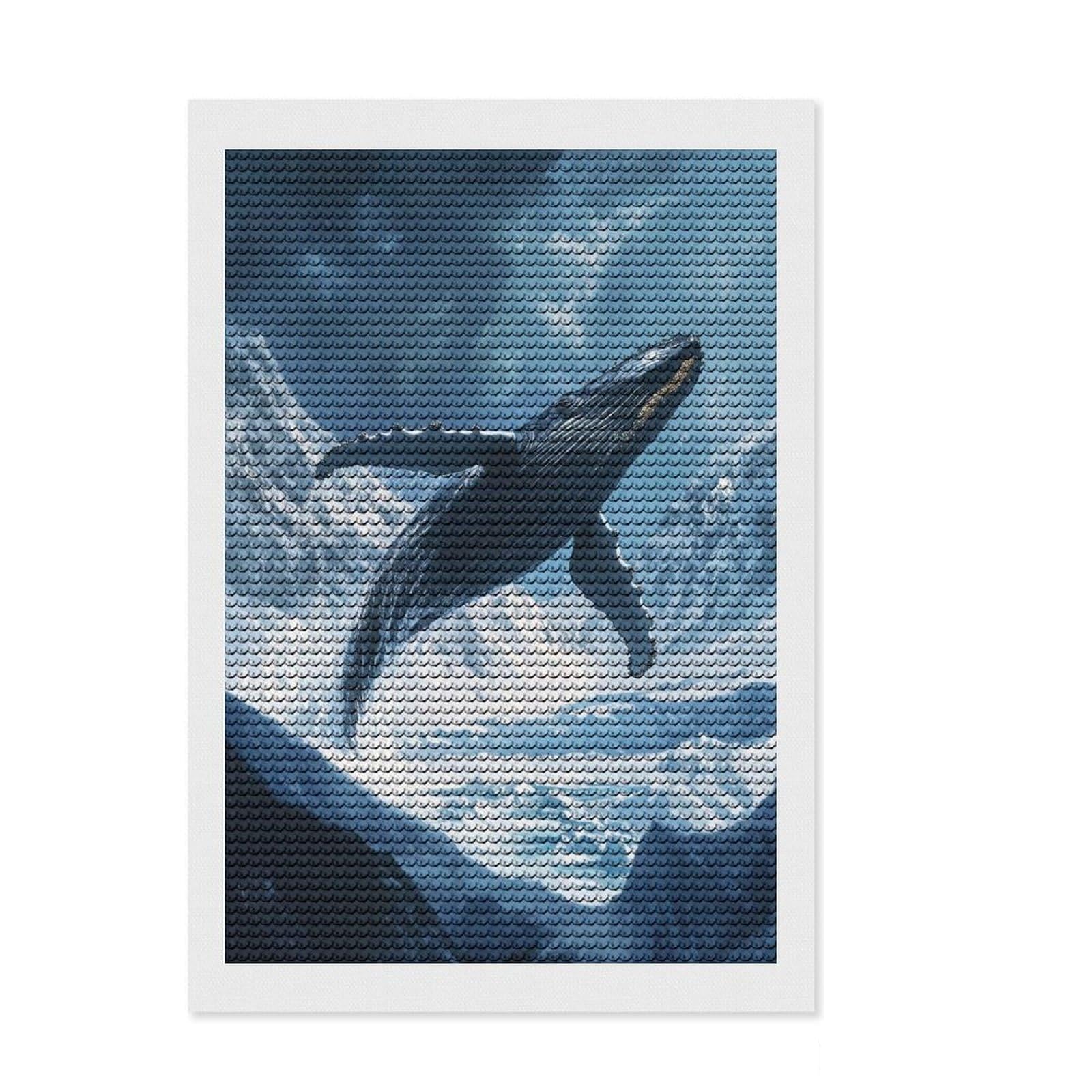 Junmoney Whale Leaping Over Mountains Diamond Art Kit 8"x12", for Creative Relaxation, Vintage Style Decor, Good for Quiet Evenings, Christmas Gift