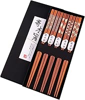 Vista 11 de GLAMFIELDS Palillos reutilizables japoneses de madera natural estilo clásico 5 pares Palillos ligeros tallados a mano seguros 22.5cm/8.8 pulgadas
