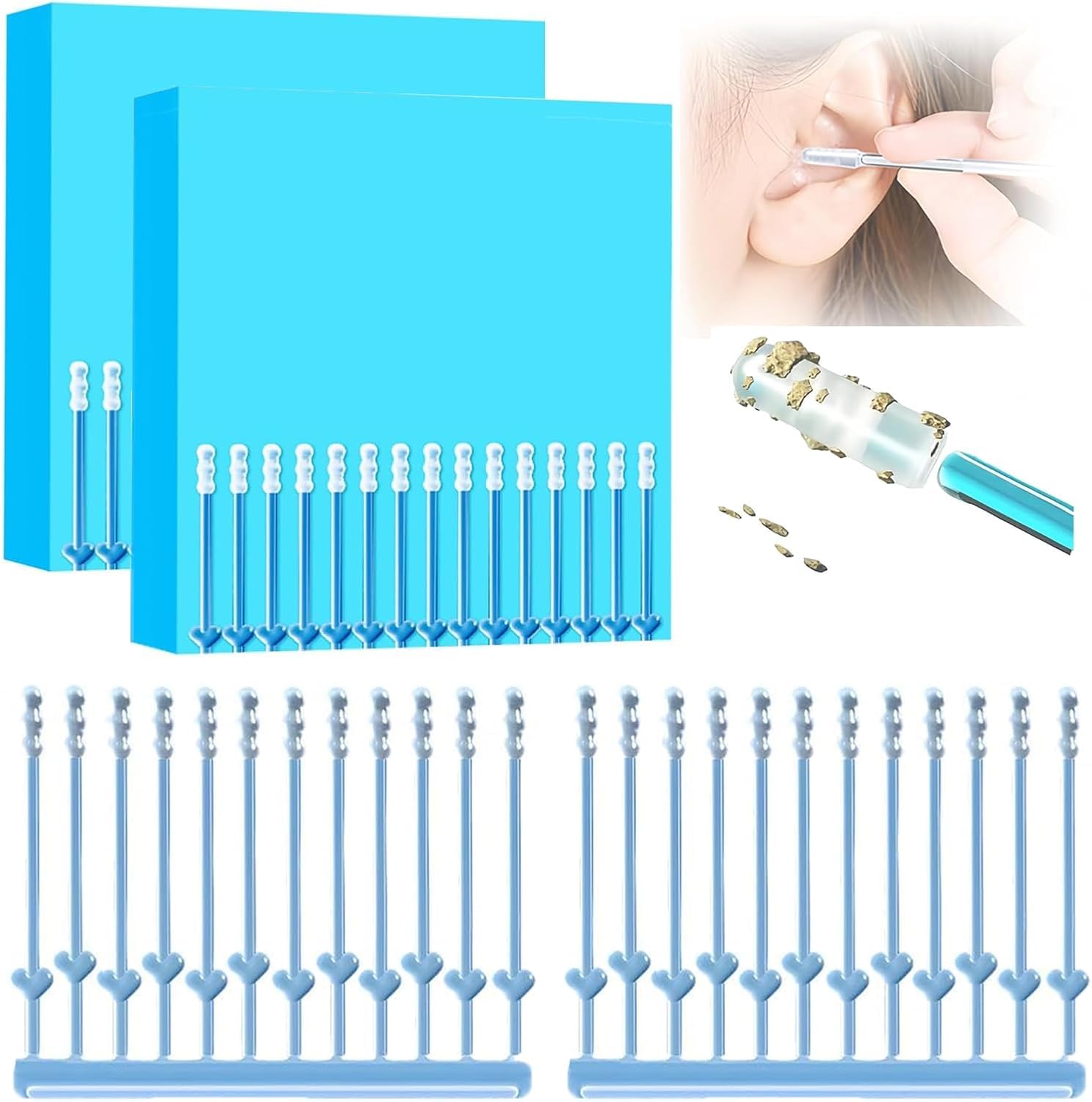 24 Pcs Reusable Ear Cleaner - Soft Silicone Adhesive Sticky Ear Cleaner Tool Set For Ear Cleaning, Washable Resin Tip Ear Wax Removal Tool Ear Cleaner Stick Or Adults Children (Heart shape)-picture-10