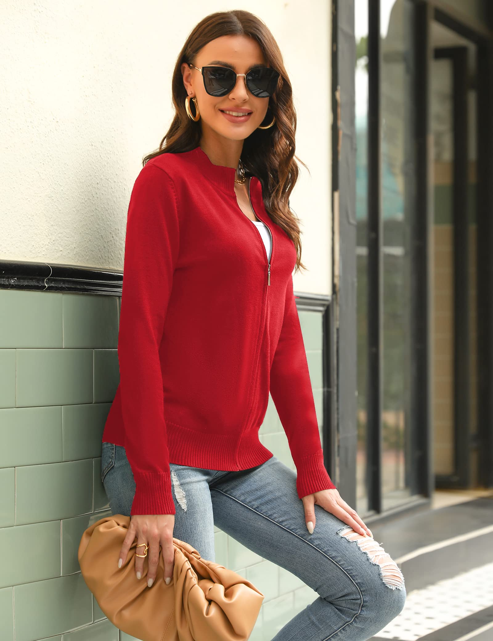 Aottori Cardigan Donna con Zip Maglione Cerniera Leggero Giacca in Maglia Elegante Golfino a Maniche Lunghe Pullover Aperta Casual per Primavera Autunno Invernale