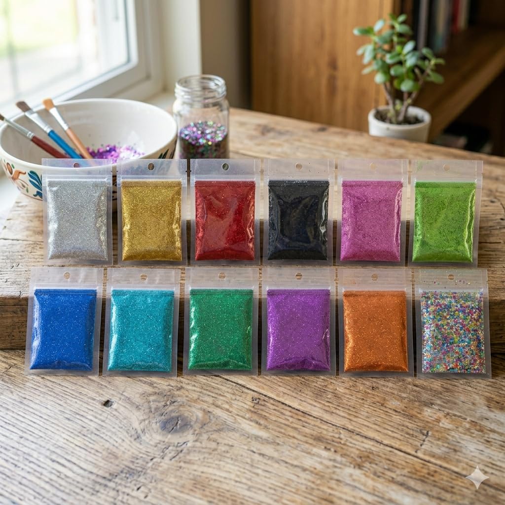 Alvika Ultra Fine Glitter Powder Set, 12 Vibrant Shades, Silver, Gold, Red, Black, Pink, Blue, Green, Purple, Orange, Multicolor, 60g-image-33