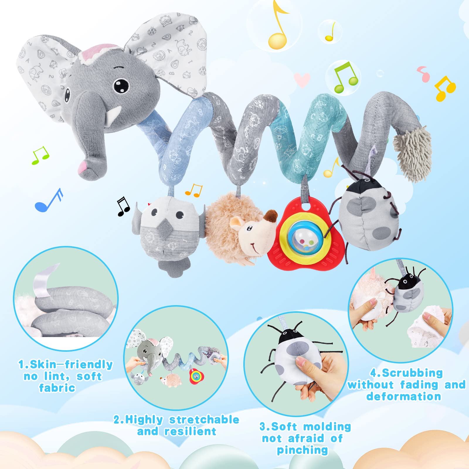 Vicloon Pram Toys, Baby Crib Spiral Toy Spiral Pram Toy, Baby Crib Hanging Rattles Toys, Cot Baby Spiral Activity Hanging Toys Stroller Toys Cart Seat Pram Toy Sensory Early Education Play Toy - Image 3