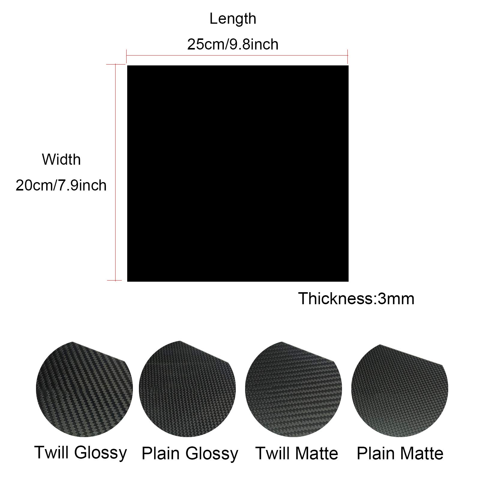 Lamiera in Fibra di Carbonio 3K, Laminato, applicabile for Decorazioni, Spessore 0,5-6 mm, 200 * 250 mm/Opaco semplice/200 * 250 * 6 mm(Plain Matte,200 * 250 * 3.0Mm)
