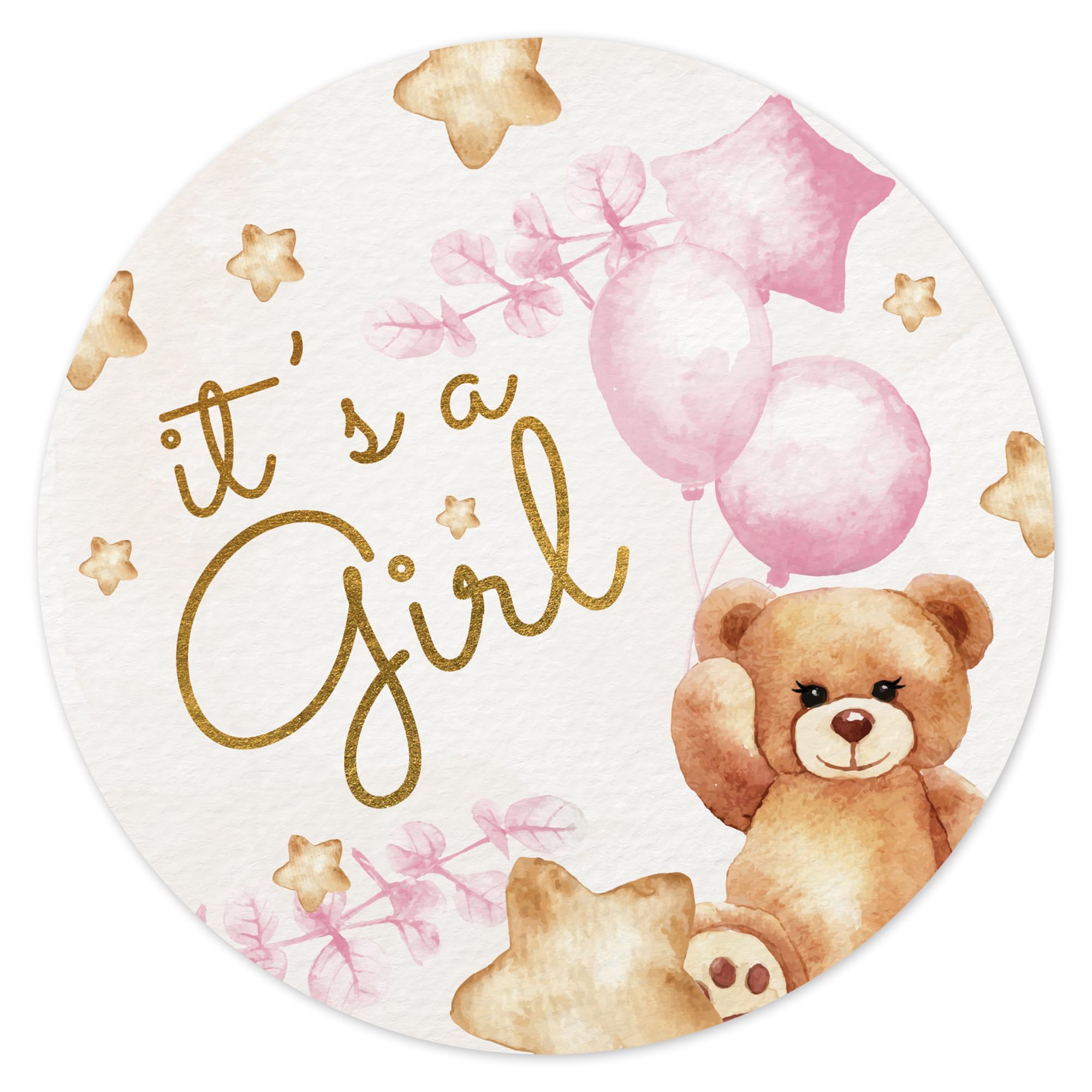 Mobiusea Creation It's a Girl Baby Shower Favors Labels | 60pcs Waterproof Elegant Pink Beige Gold Foil Watercolor Baby Shower Sticker in 2" | Baby