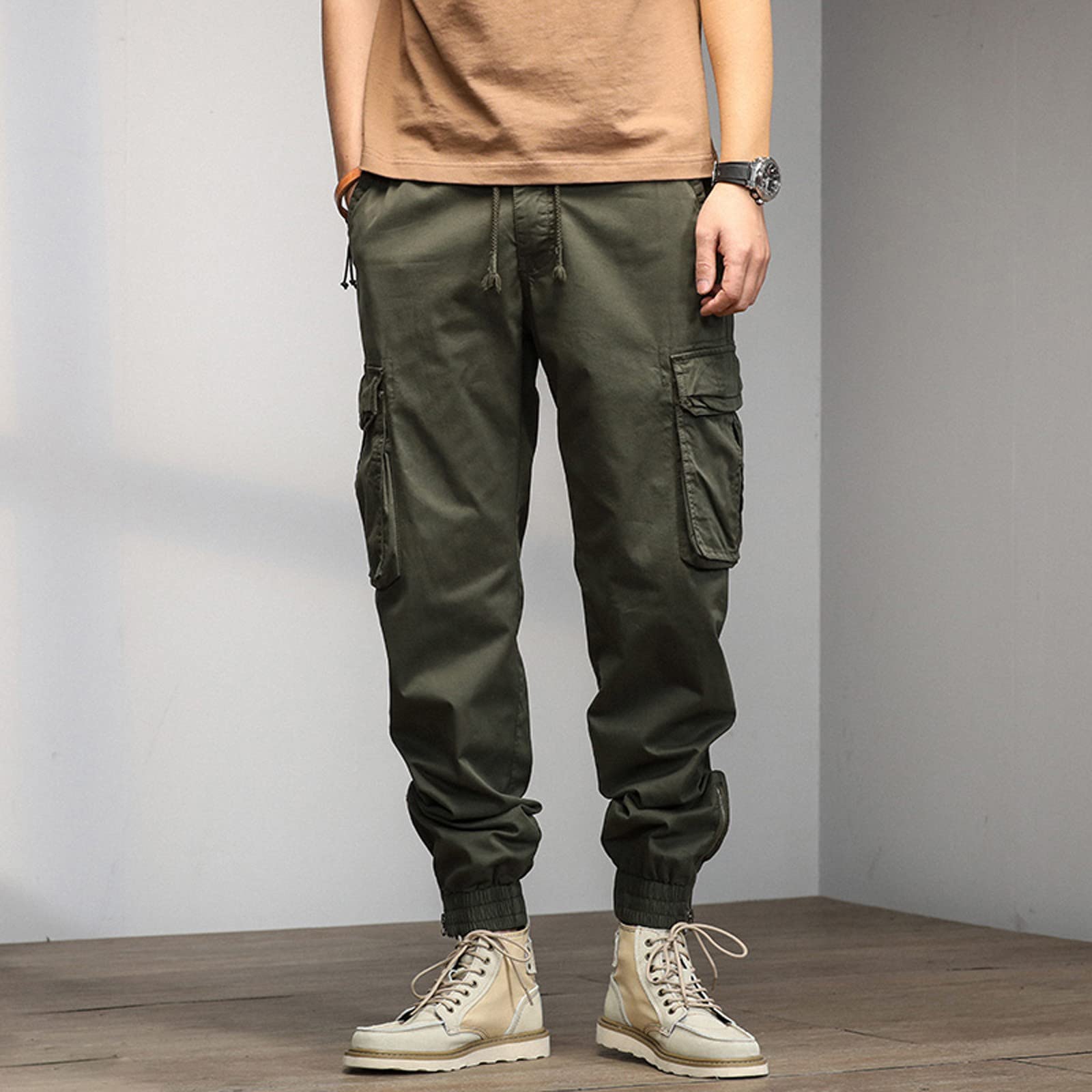 SRZYMJ Cargohose Herren Caprihose Herren 3/4 Jogging Freizeithosen Sports & Outdoor Clothing Trainingshose mit Taschen Sporthose Reissverschluss Softshellhose Fahrrad Winterhose Trekkinghose 3/4 Grün