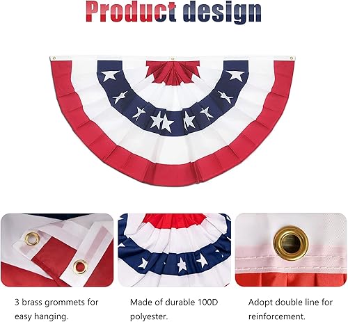 Miniatura 2 de Paquete de 2 banderas plisadas de Estados Unidos, bandera estadounidense de 3 x 6 pies, bandera patriótica de Estados Unidos con cabecera de lona y