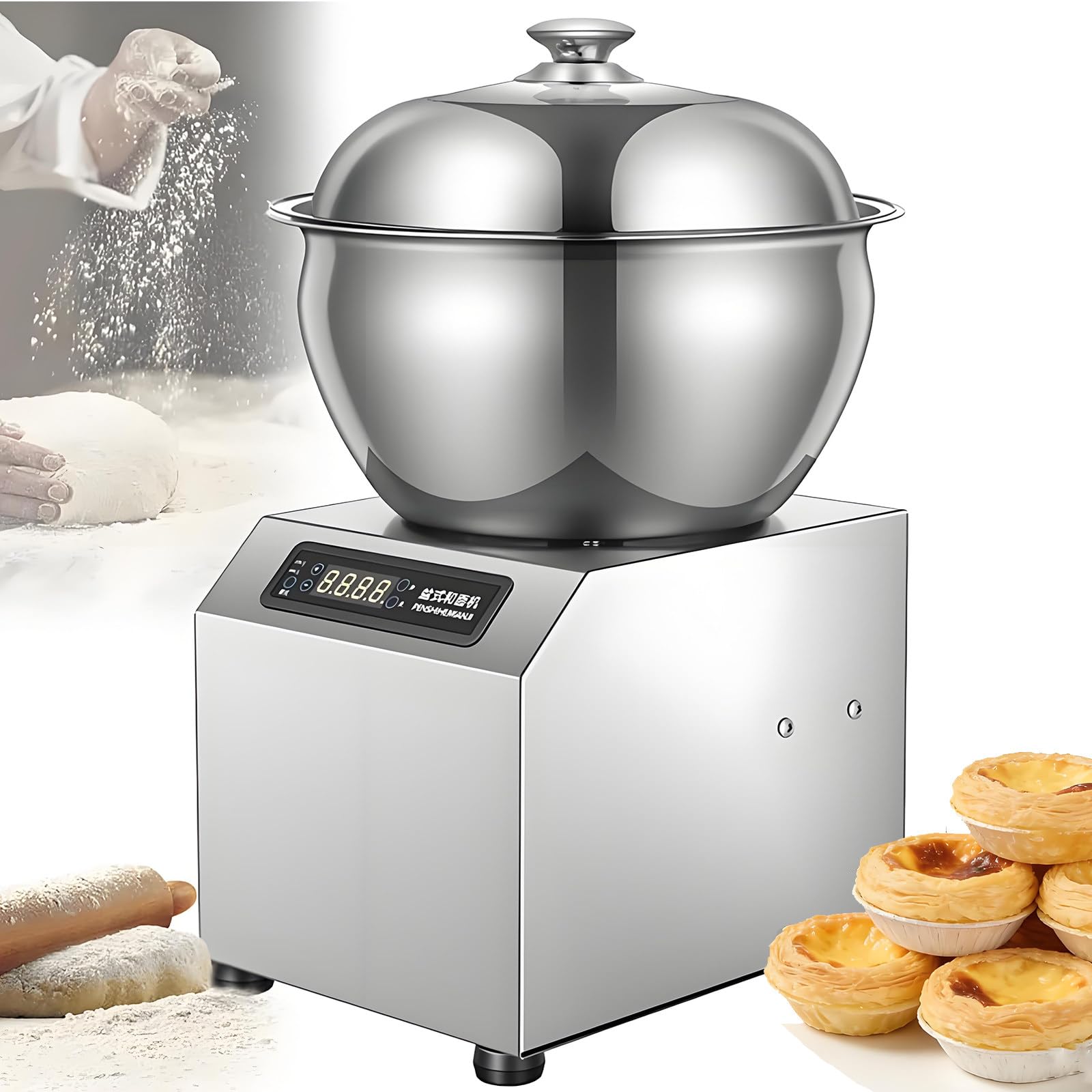 Impastatrice in Acciaio Inossidabile,Impastatrice Commerciale 2200w,8kg Miscelatore Acciaio Inox con 3 Impostazioni Temperatura E Timer 30 Minuti,per Pizzeria E Panetteria 5kg
