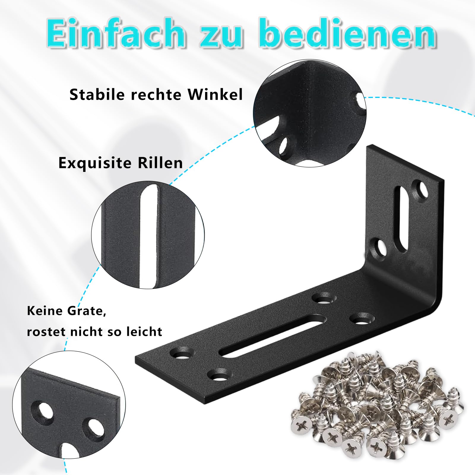 Łączniki kątowe, 6 sztuk, kątowe podłużne otwory, 80 x 40 x 30 mm, łączniki kątowe ze stali nierdzewnej, czarne, kątownik metalowy, kątownik mocujący, do stołu, krzesła, regału na książki
