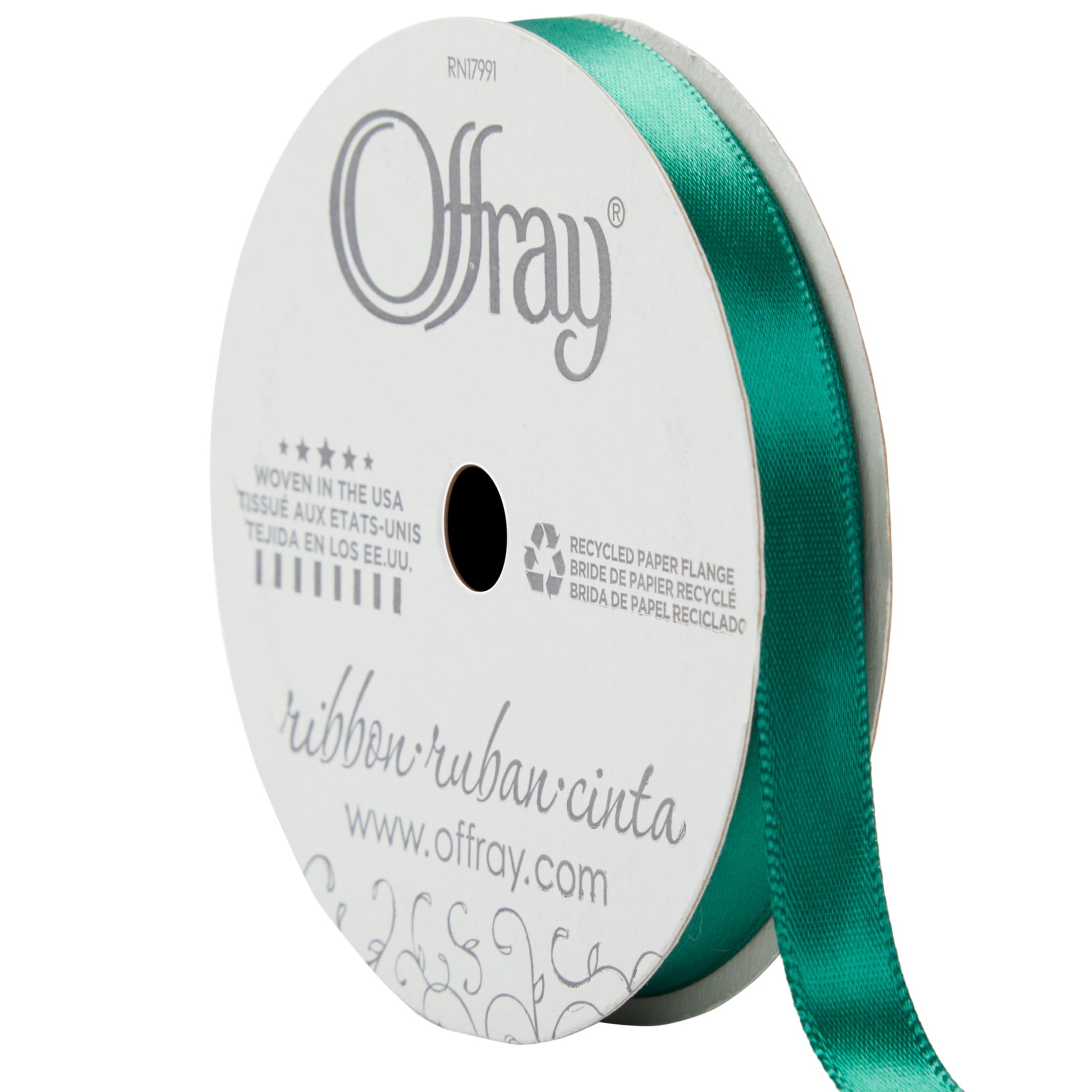 Offray 21-Foot Spool Single Face Satin Ribbons for Crafting, Ribbon Bows, Forest Green