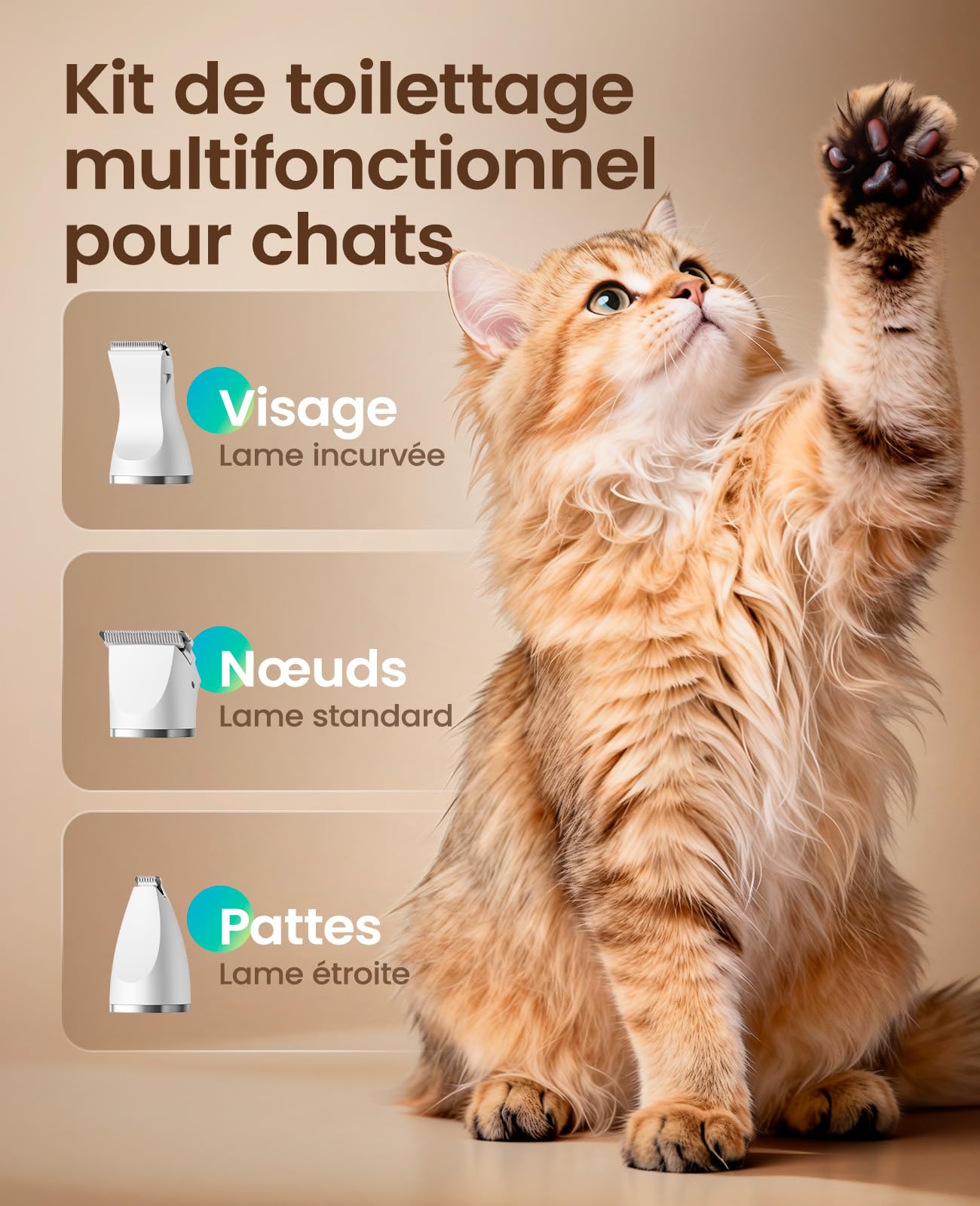 oneisall 3 en 1 Tondeuse Pour Chats et Chiens, écran LCD, Rasoir Silencieux Pour Chats, Tondeuse Professionnelle Pour et Chiens Sans Fil, Pour Pattes, Fesses, Nœuds, Crottes