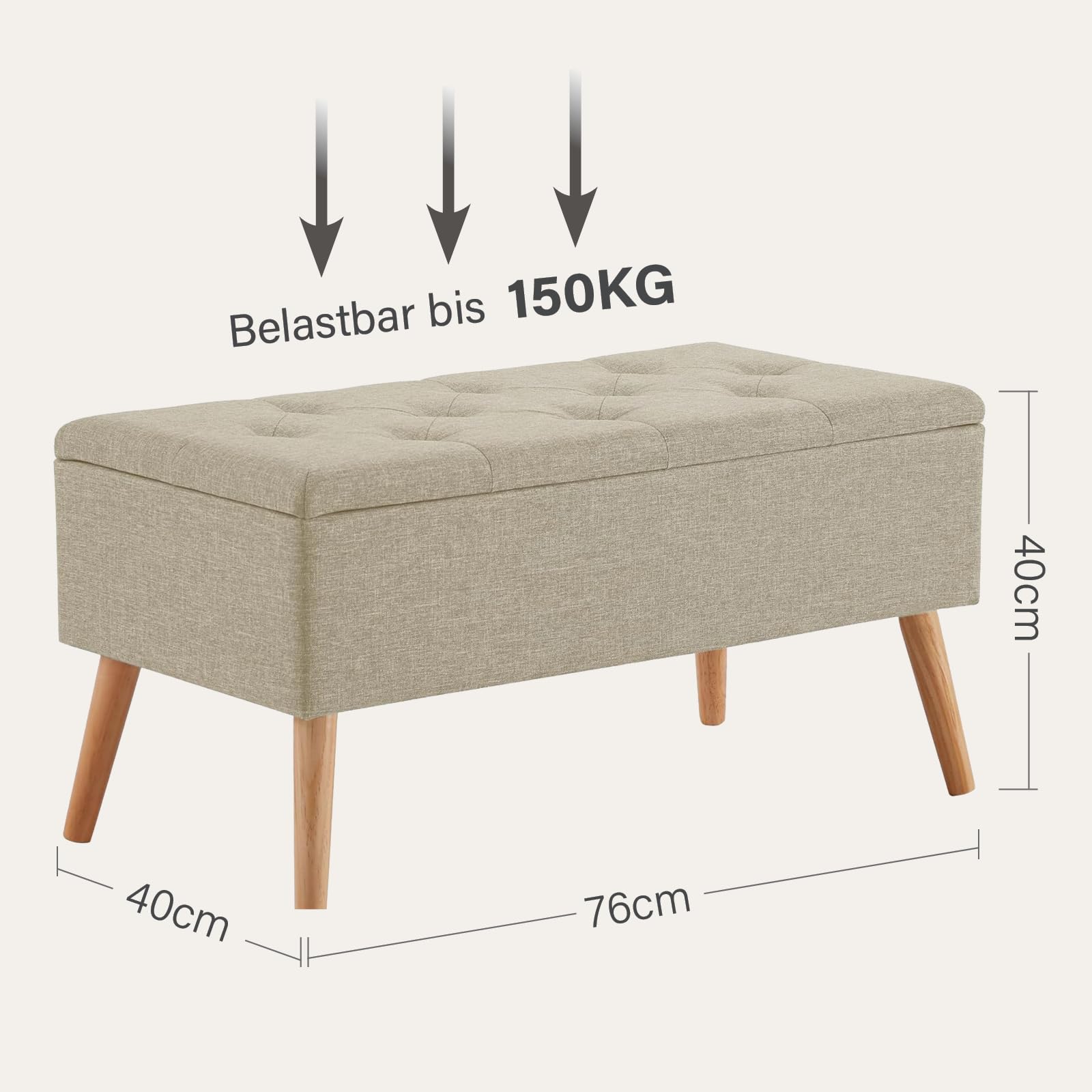 Zedelmaier Sitzbank mit Stauraum Sitztruhen Footstool Aufbewahrungsbox Stuhl Polstersitz aus Leinen Moderne Möbel (Beige Leinen)