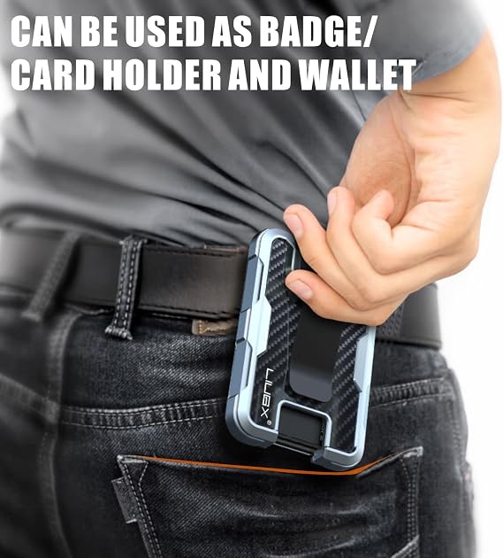 LIUGX Aluminum Badge Holder/Card Holder Wallet with Box, with Carbon Fiber & Metal Clip, Durable ID Card Holder (Holds 4 Cards) for EDC Birthday Christmas - for Men, Dad, Boyfriend, Him